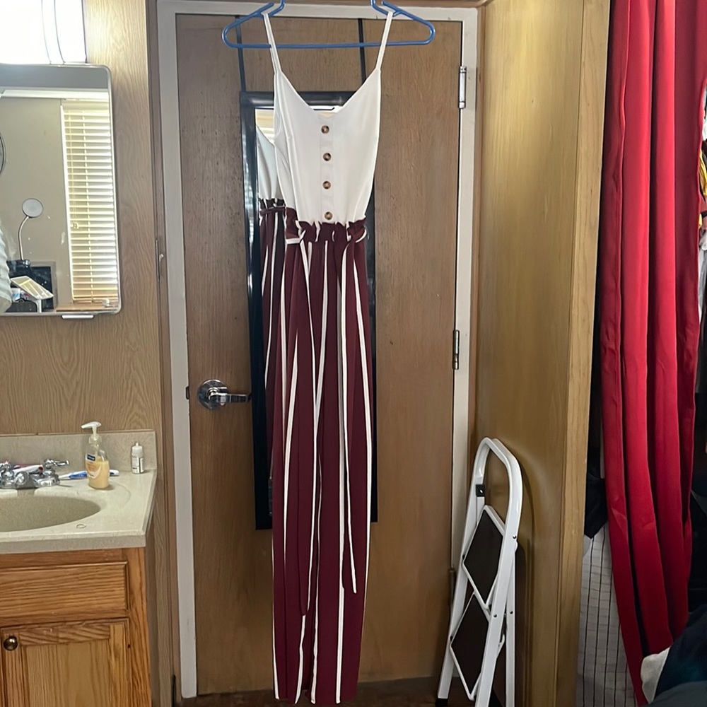 Maroon striped romper